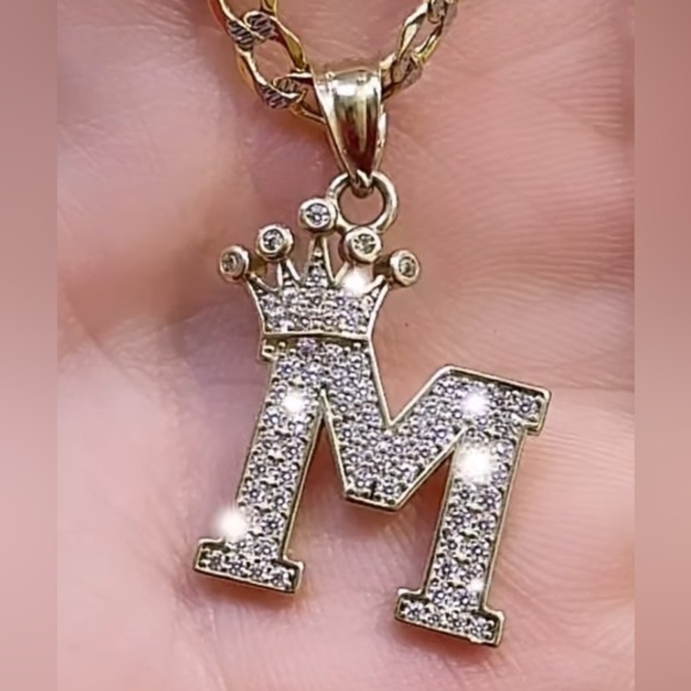 Large 14K Gold Crown initial S or M Pendant all letters available 1pc letter